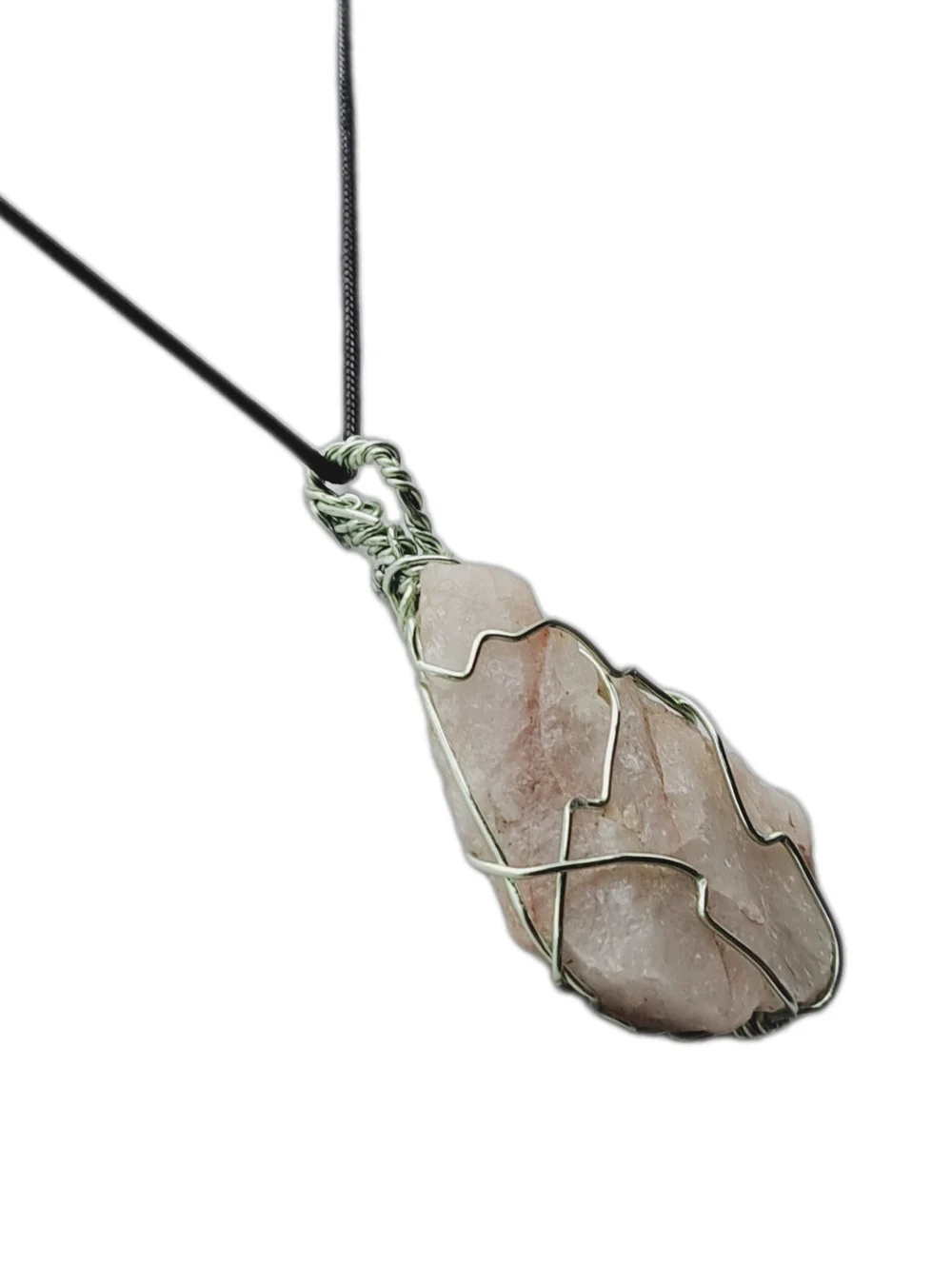 Large Raw Rose Quartz Pendant with Black Cord Necklace NWOT